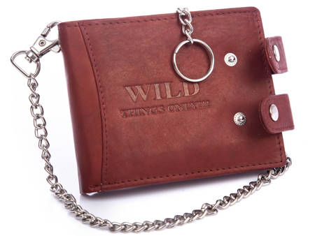 Men's leather wallet with chain dark brown WILD