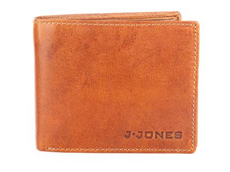 Poziomy brązowy portfel męski skórzany z RFID J Jones